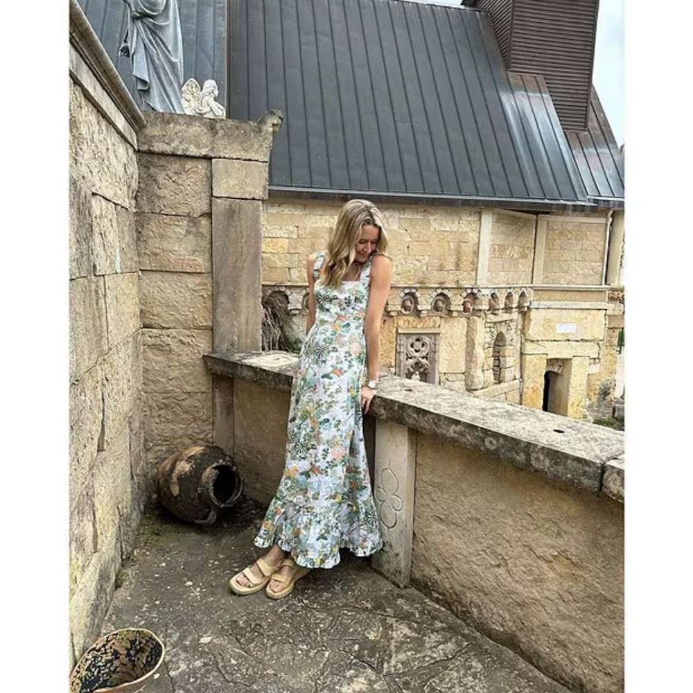 Elegant Floral Maxi Dress - Green, Orange, and White